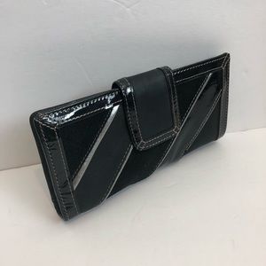 Fossil Black Diagonal Suede Patent Clutch Wallet